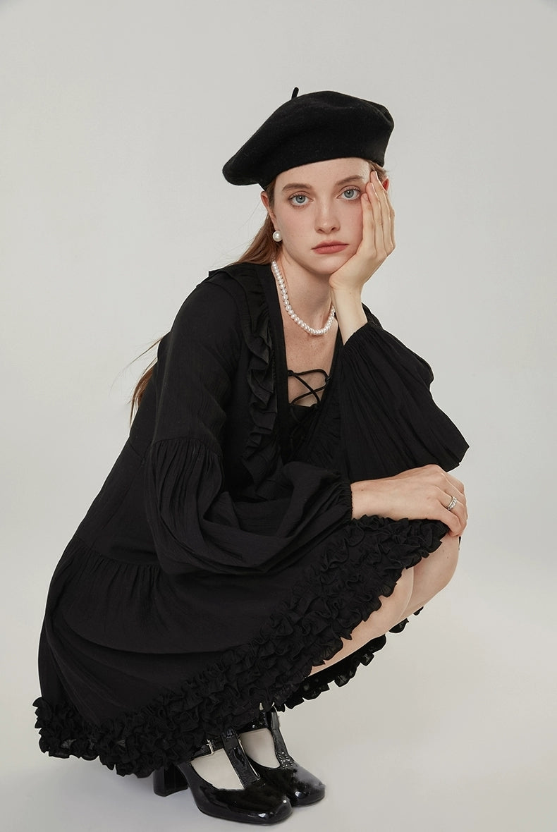 Parisian Noir Ruffle Mini Dress