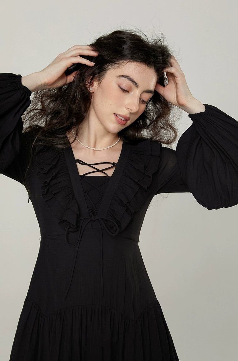 Parisian Noir Ruffle Mini Dress