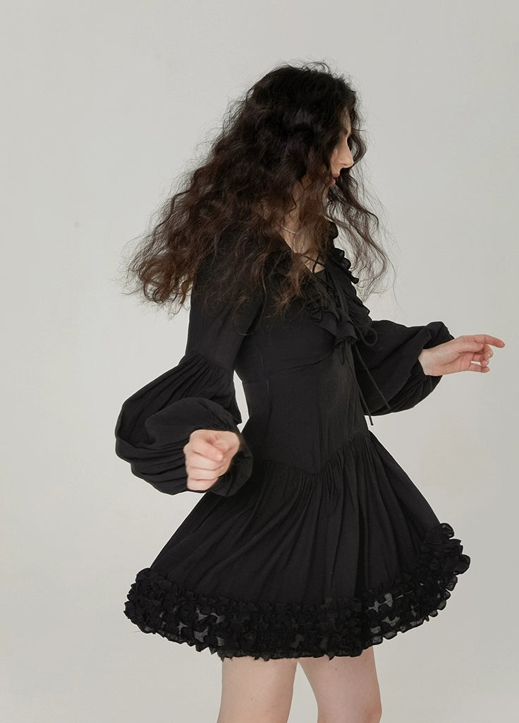Parisian Noir Ruffle Mini Dress