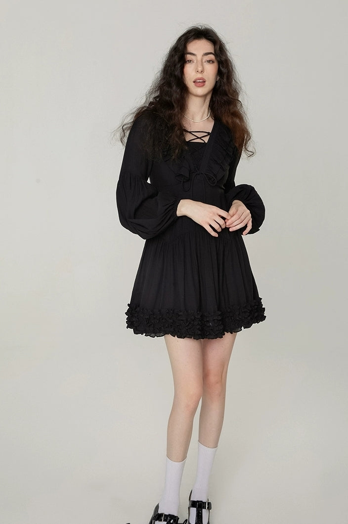 Parisian Noir Ruffle Mini Dress