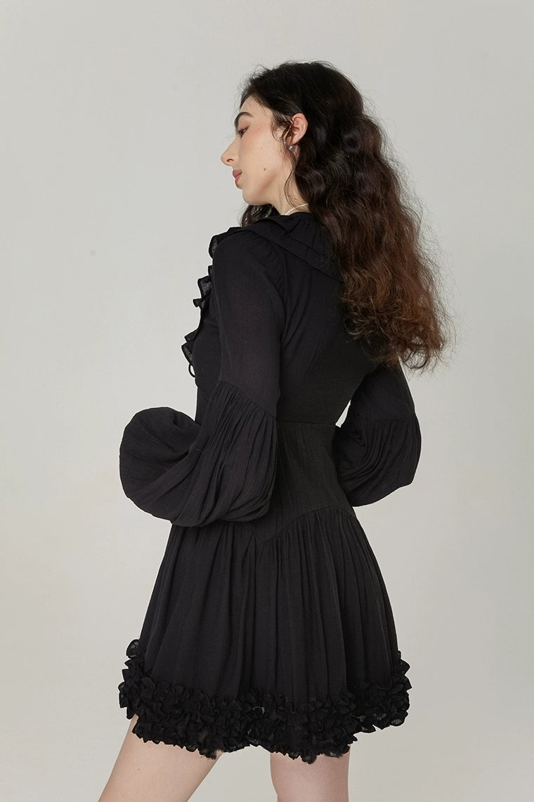 Parisian Noir Ruffle Mini Dress