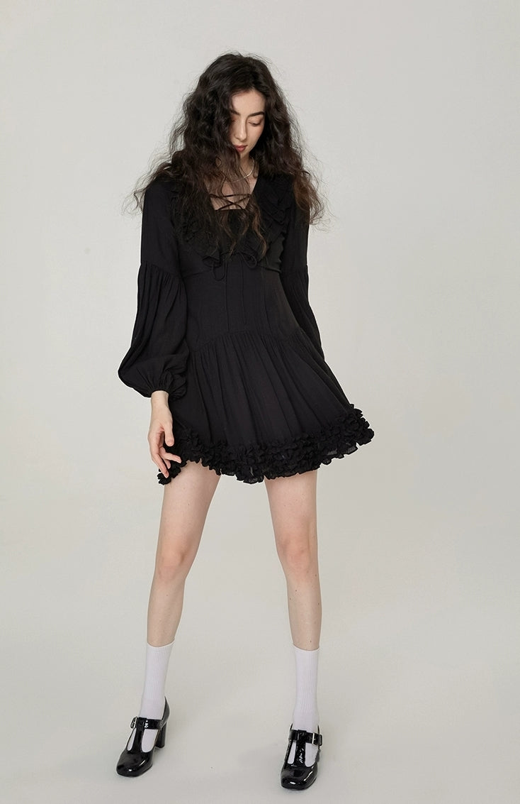Parisian Noir Ruffle Mini Dress