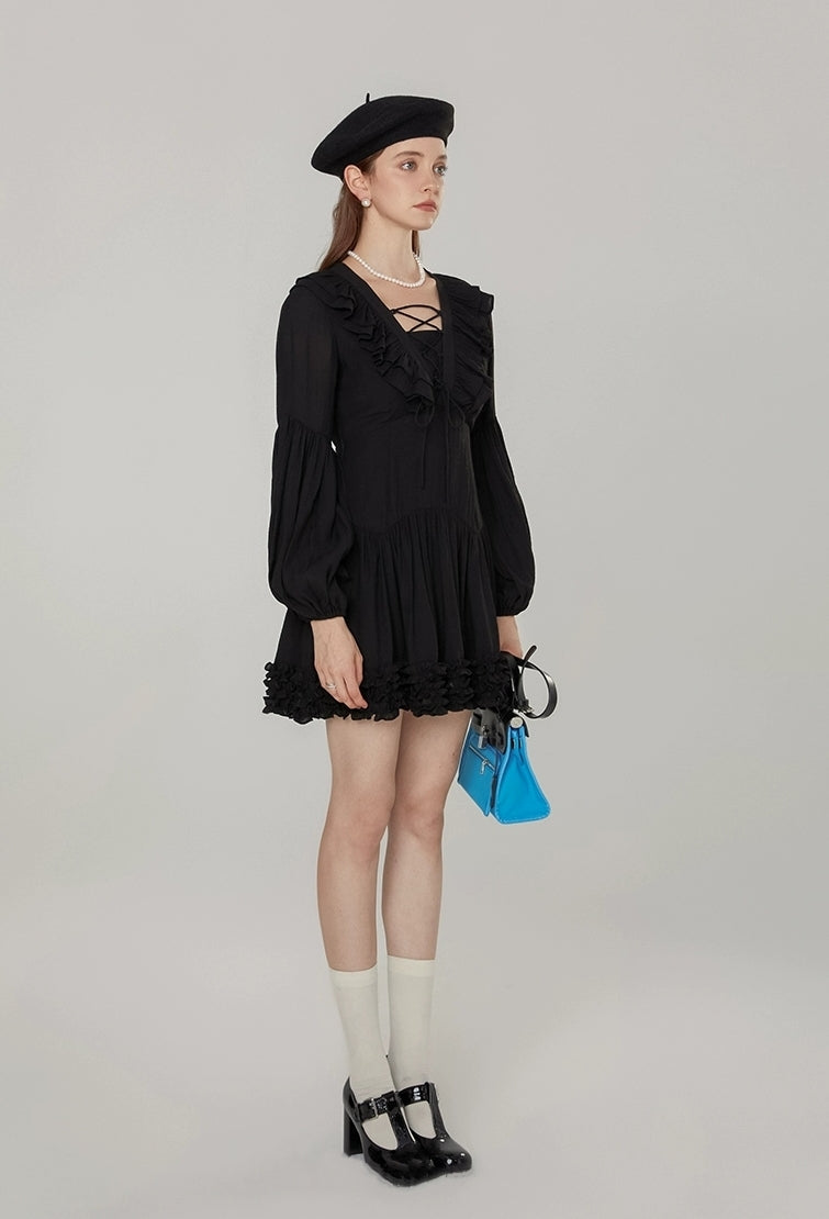 Parisian Noir Ruffle Mini Dress