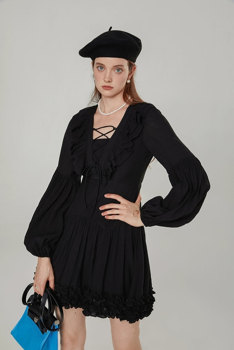 Parisian Noir Ruffle Mini Dress