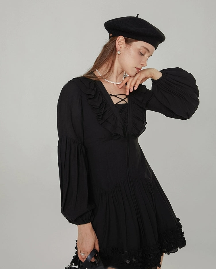 Parisian Noir Ruffle Mini Dress