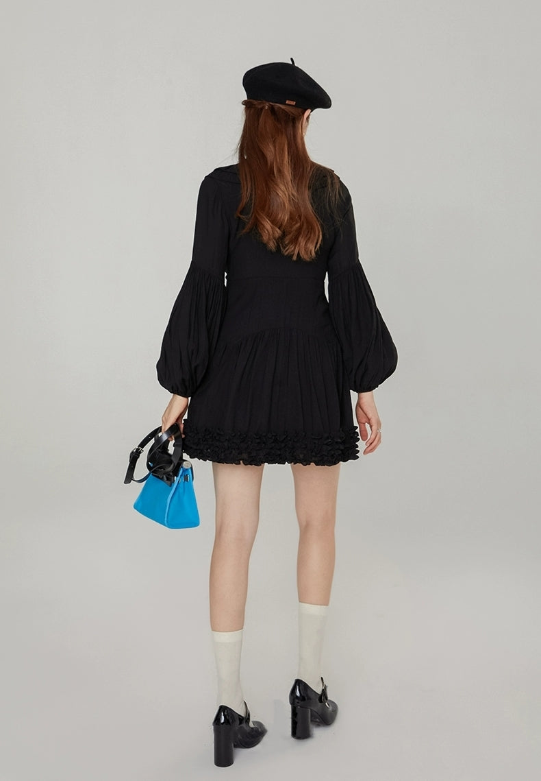Parisian Noir Ruffle Mini Dress