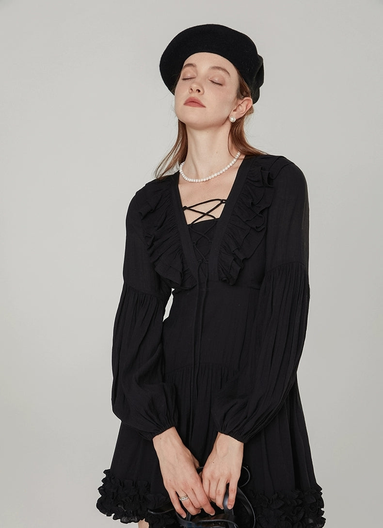 Parisian Noir Ruffle Mini Dress