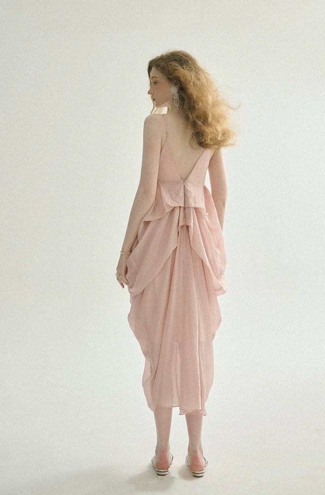 Iridescent Pink Draped Tencel Slip Dress