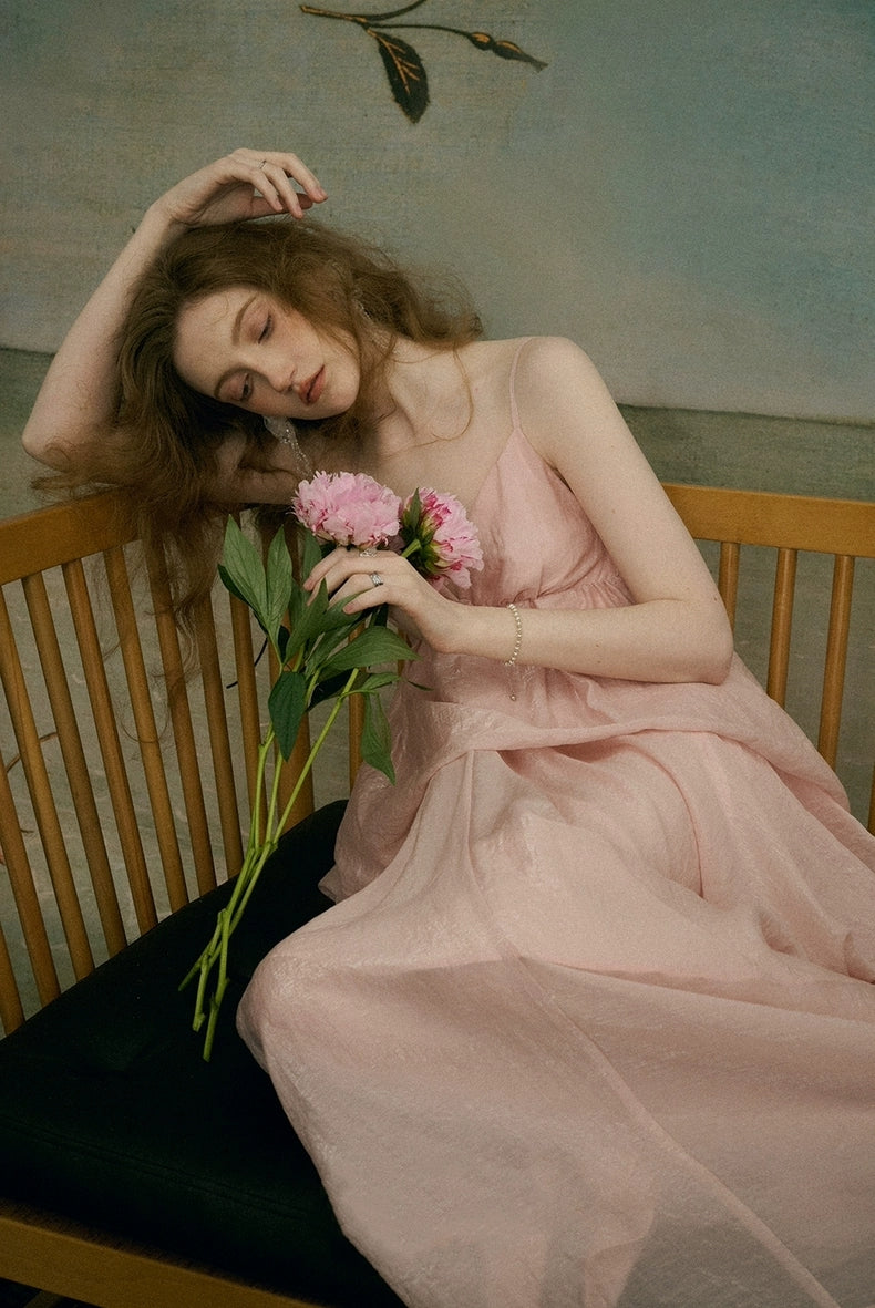 Iridescent Pink Draped Tencel Slip Dress