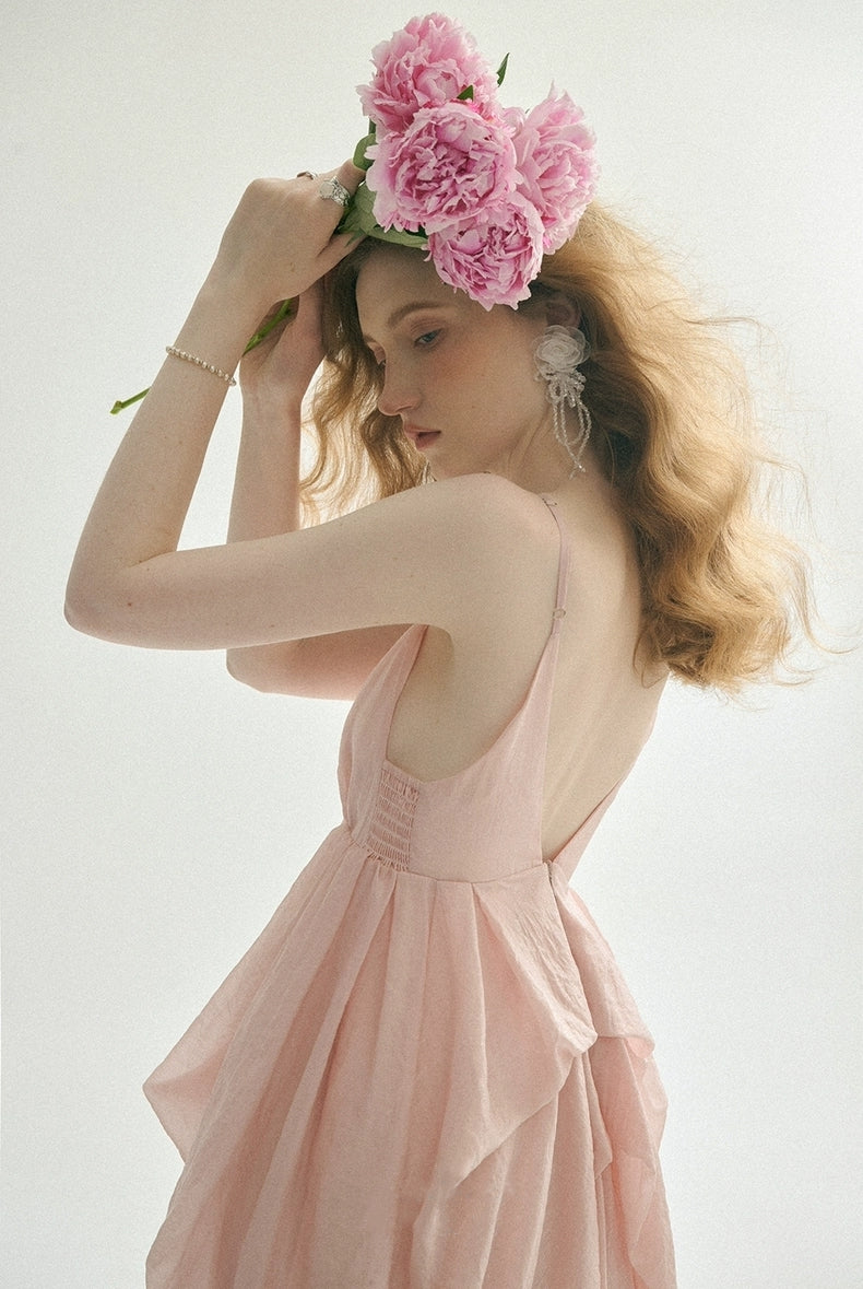 Iridescent Pink Draped Tencel Slip Dress