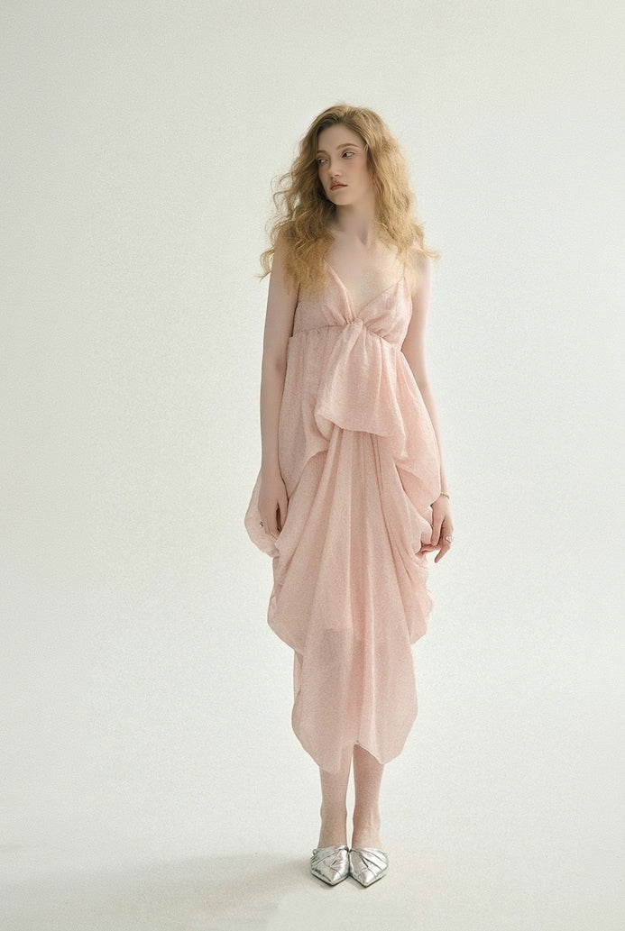 Iridescent Pink Draped Tencel Slip Dress