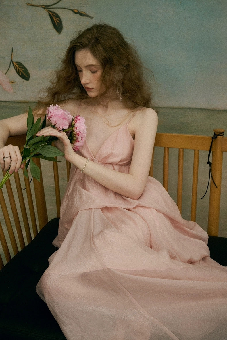 Iridescent Pink Draped Tencel Slip Dress