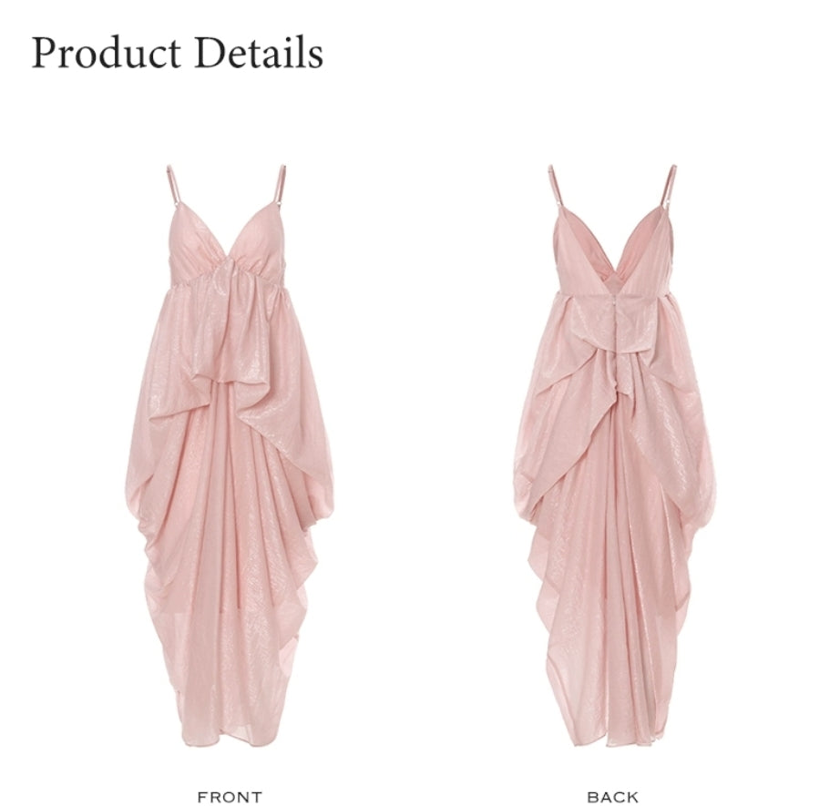 Iridescent Pink Draped Tencel Slip Dress
