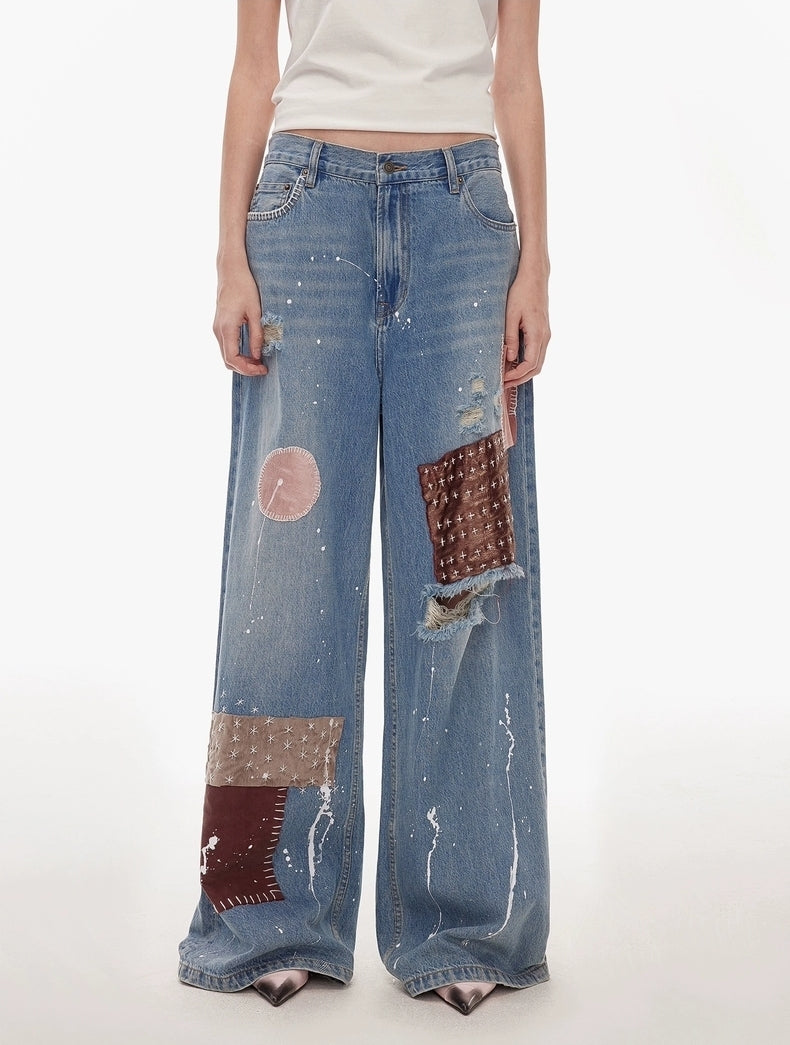 Vintage Patchwork Wide-Leg Jeans
