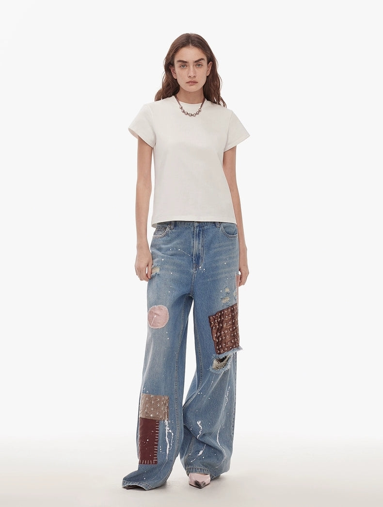 Vintage Patchwork Wide-Leg Jeans