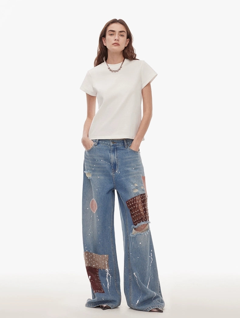 Vintage Patchwork Wide-Leg Jeans