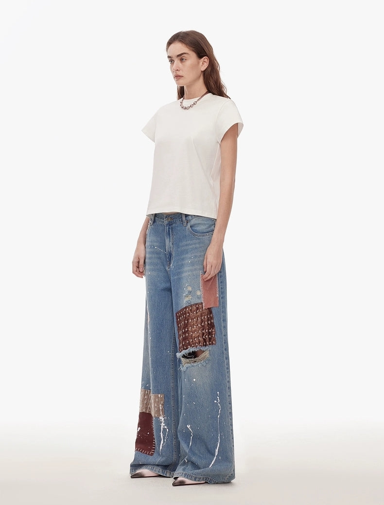 Vintage Patchwork Wide-Leg Jeans