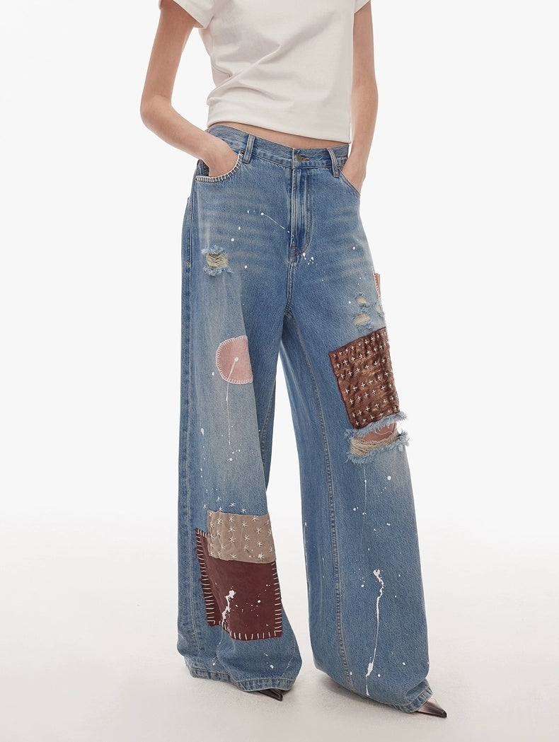 Vintage Patchwork Wide-Leg Jeans
