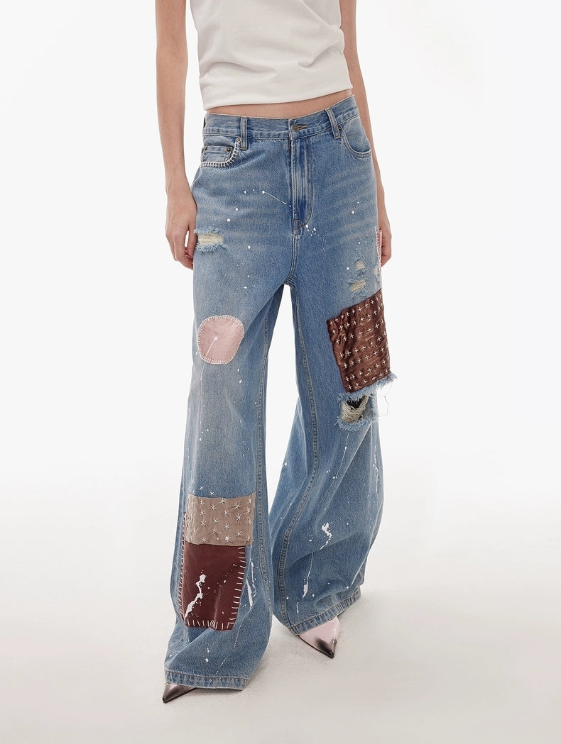 Vintage Patchwork Wide-Leg Jeans