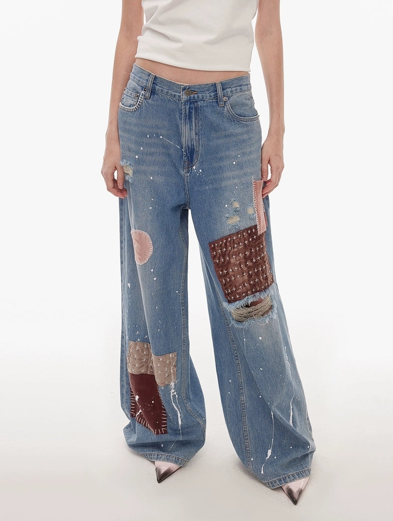 Vintage Patchwork Wide-Leg Jeans