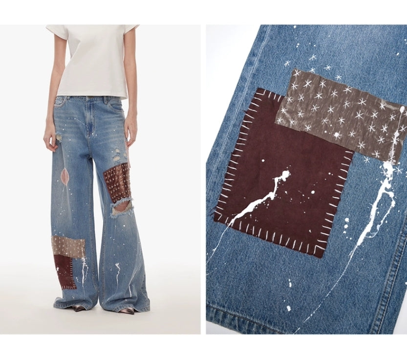 Vintage Patchwork Wide-Leg Jeans