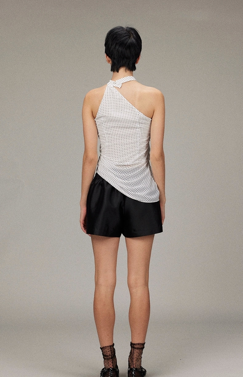 Rosette Ruffle Halter Top – Black & White
