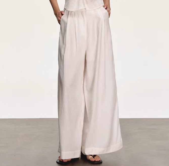 White Backless Halter Vest & Wide-Leg Trousers Set