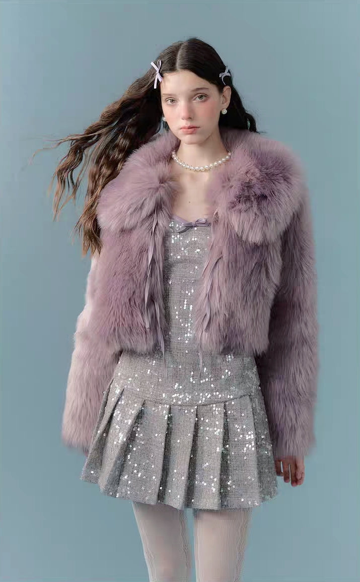 Lavender Faux Fur Cropped Jacket