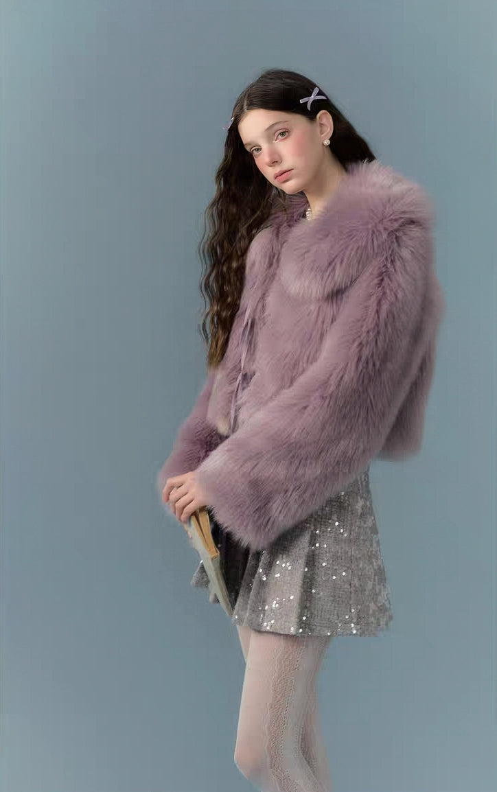 Lavender Faux Fur Cropped Jacket