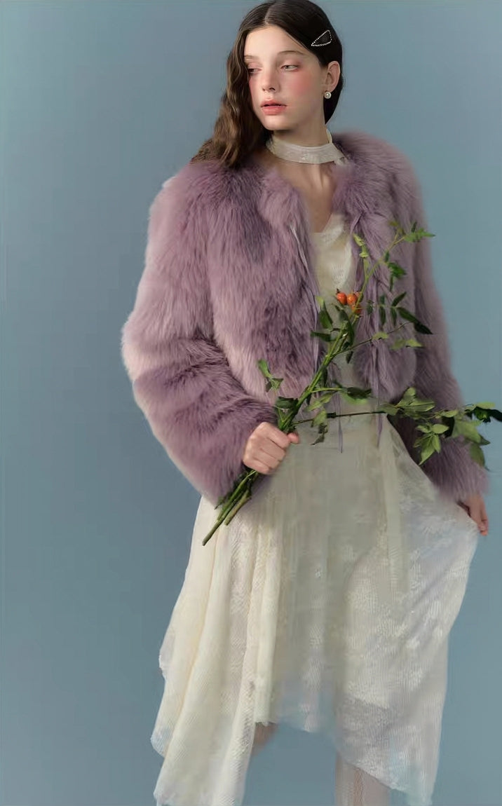 Lavender Faux Fur Cropped Jacket