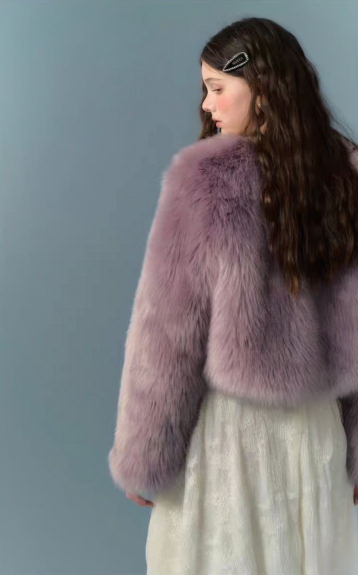 Lavender Faux Fur Cropped Jacket