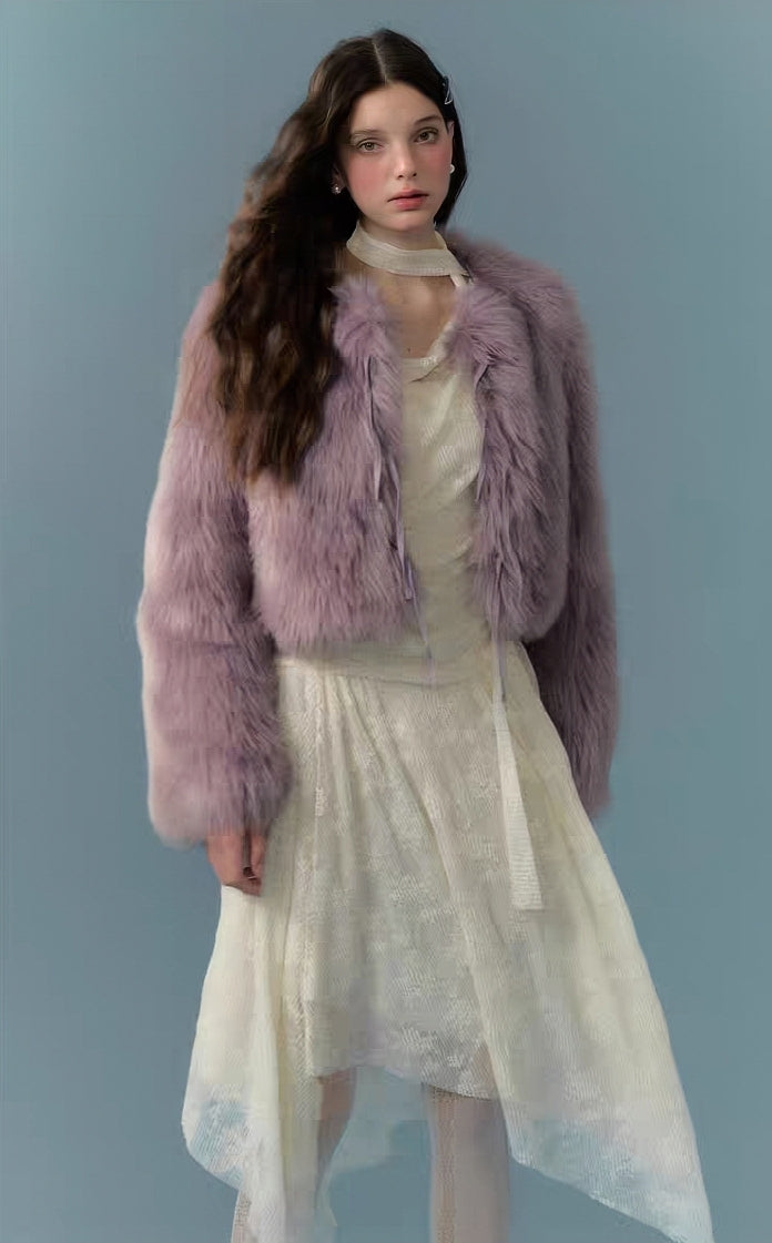 Lavender Faux Fur Cropped Jacket