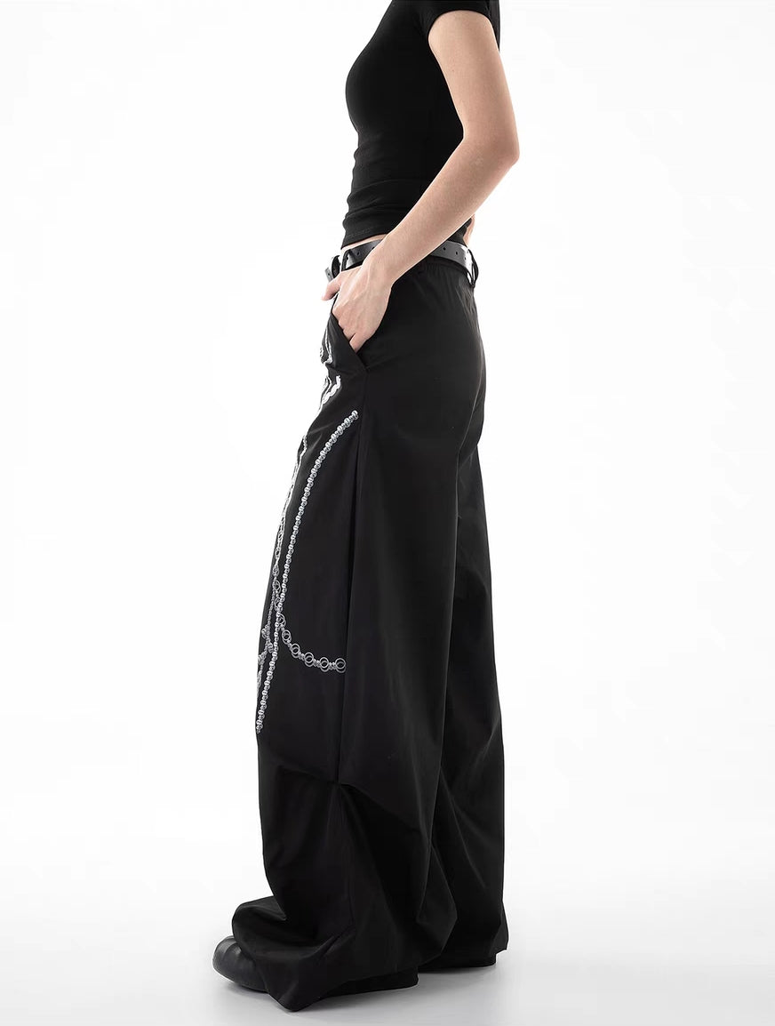 Pearl Chain Print Wide-Leg Pants