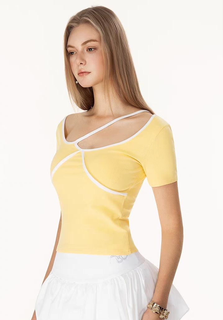 Asymmetric Cutout Colorblock Knit Top