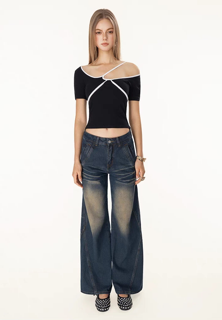 Asymmetric Cutout Colorblock Knit Top