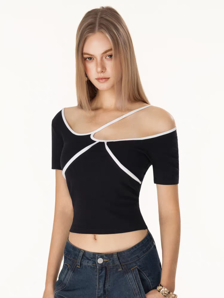 Asymmetric Cutout Colorblock Knit Top