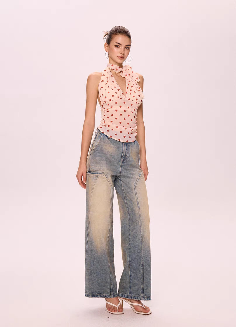 Polka Dot Halter Neck Chiffon Top