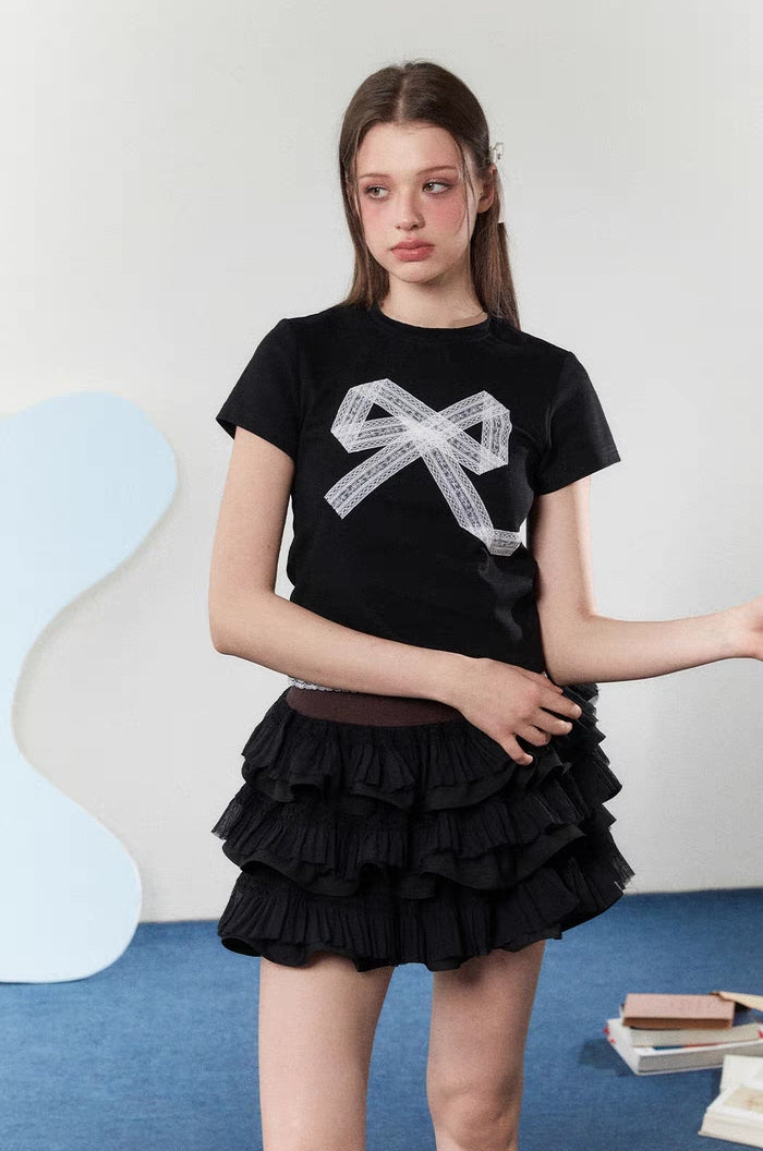 Lace Bow Graphic Fitted Tee
