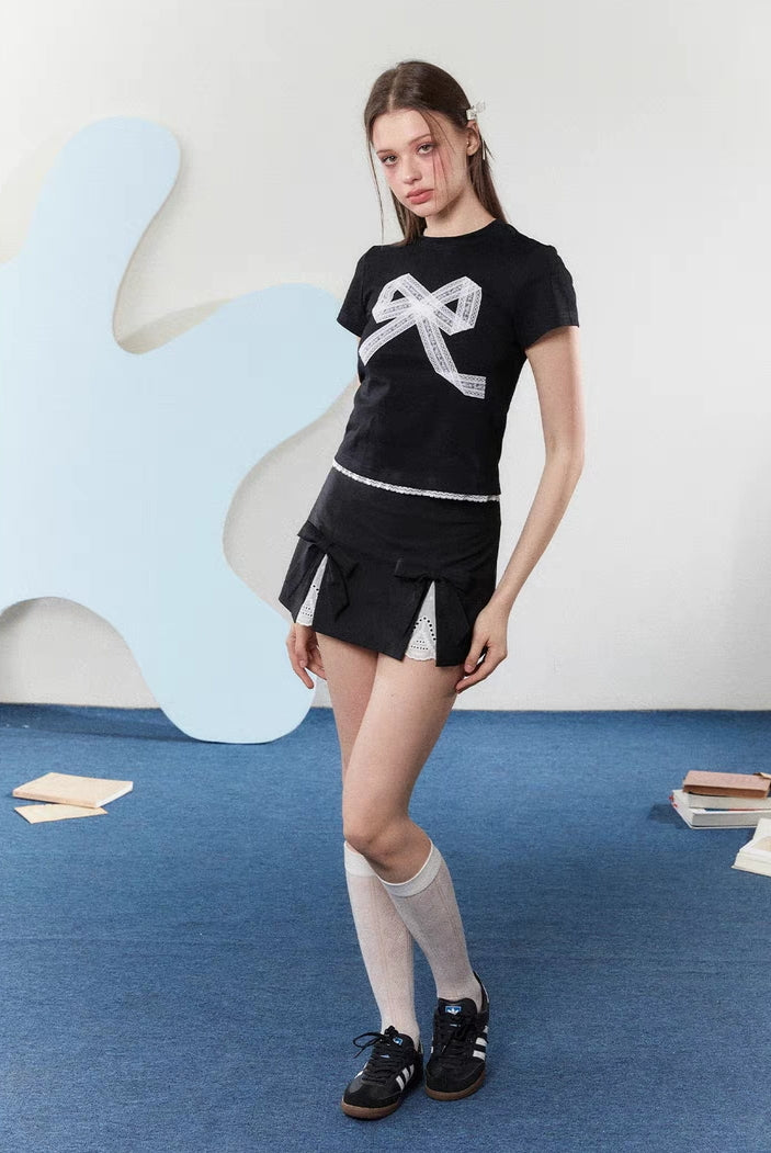 Lace Bow Graphic Fitted Tee
