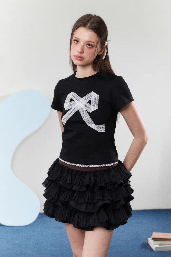 Lace Bow Graphic Fitted Tee