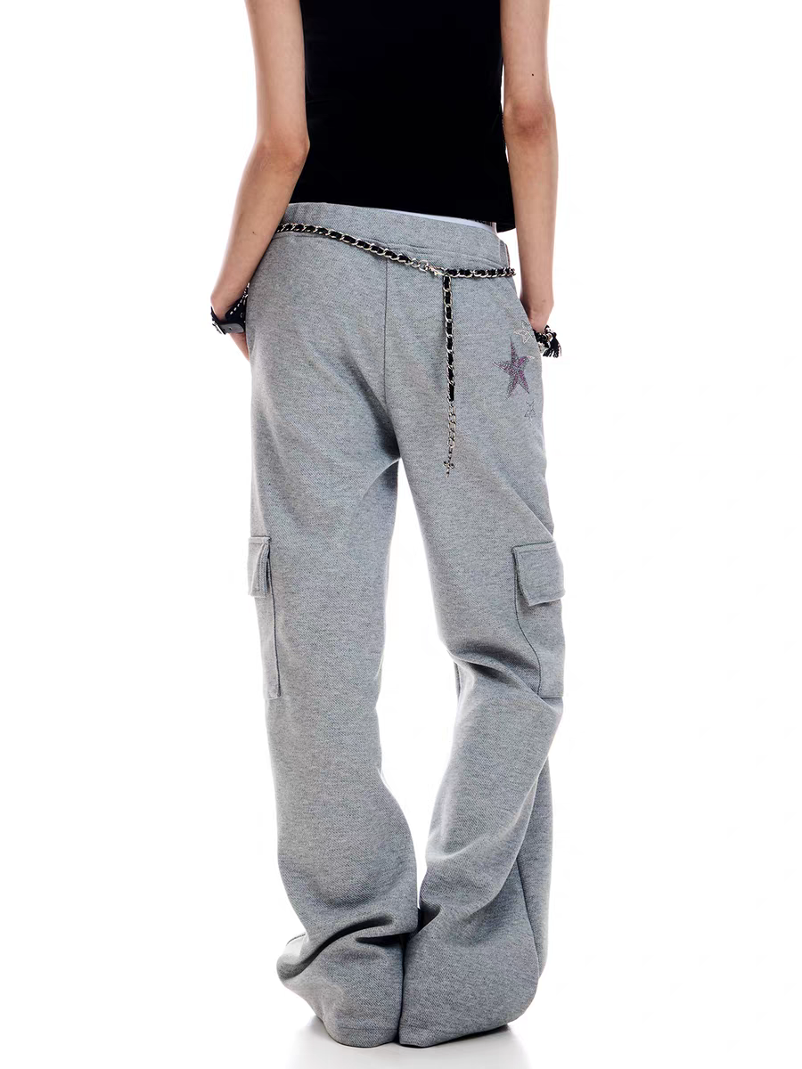 Embroidered Graffiti Wide-Leg Cargo Sweatpants
