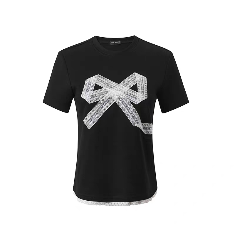 Lace Bow Graphic Fitted Tee
