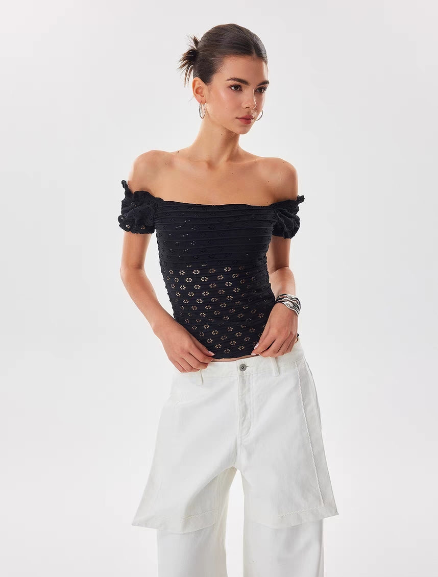 2-Way Wearable Floral Eyelet Puff Sleeve Top
