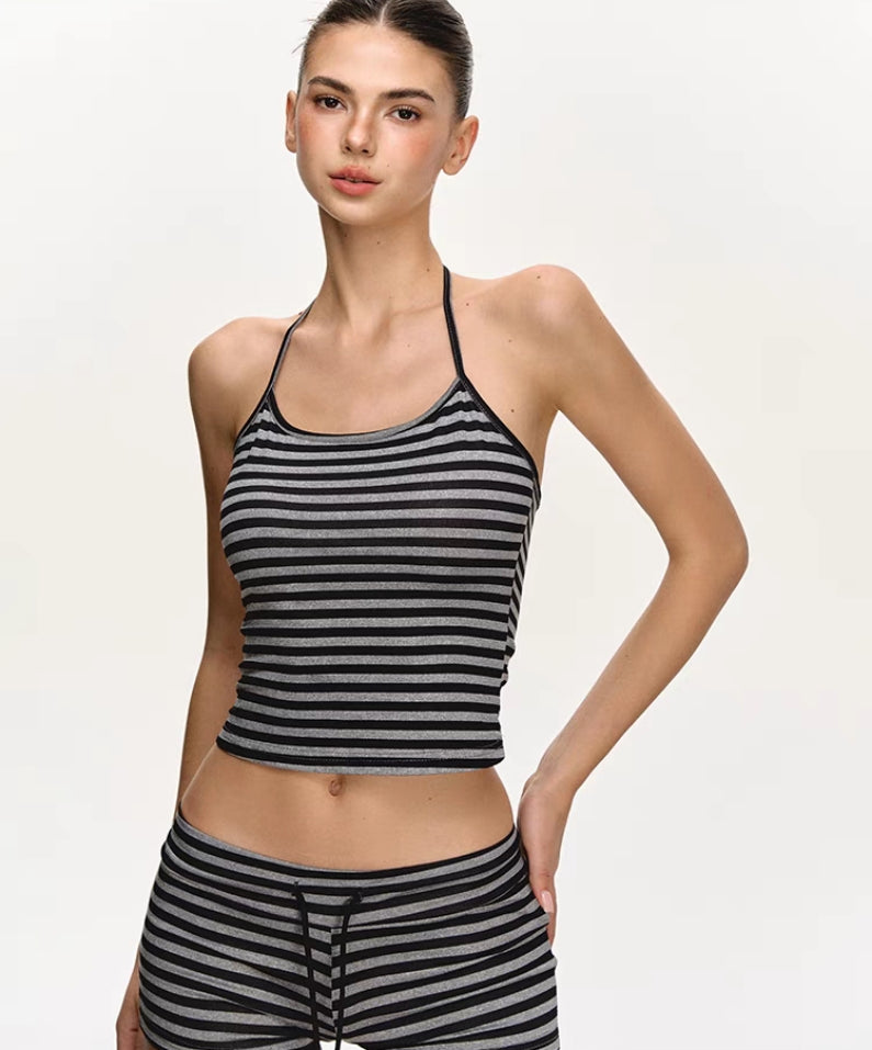 Striped Halter Tank Top & Shorts Lounge Set