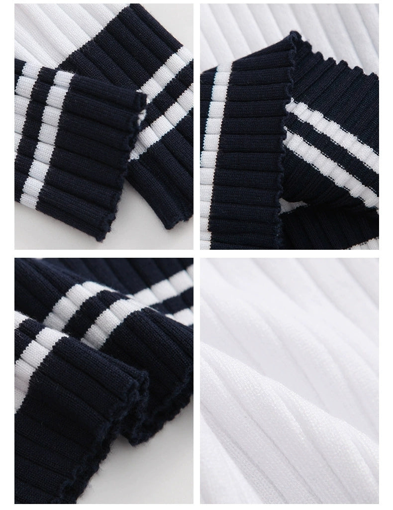 Contrast Collar Ribbed Knit Crop Top with Badge Detail