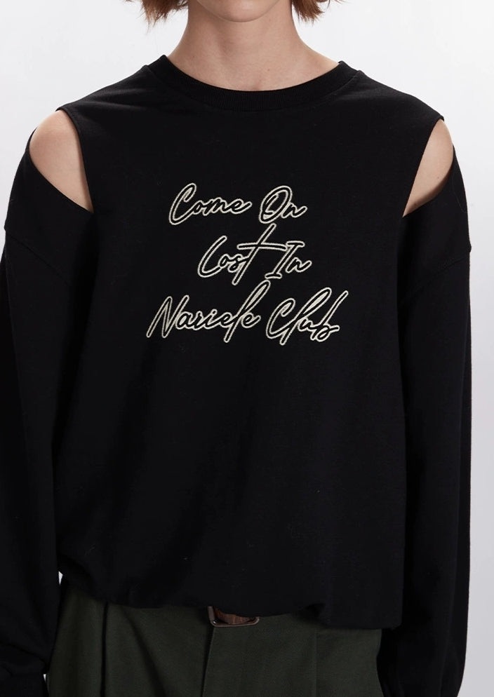 Cut-Out Shoulder Printed Sweatshirt