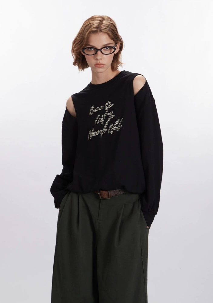 Cut-Out Shoulder Printed Sweatshirt