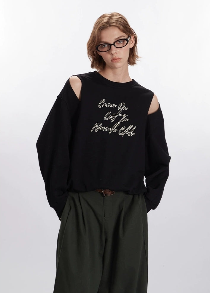 Cut-Out Shoulder Printed Sweatshirt