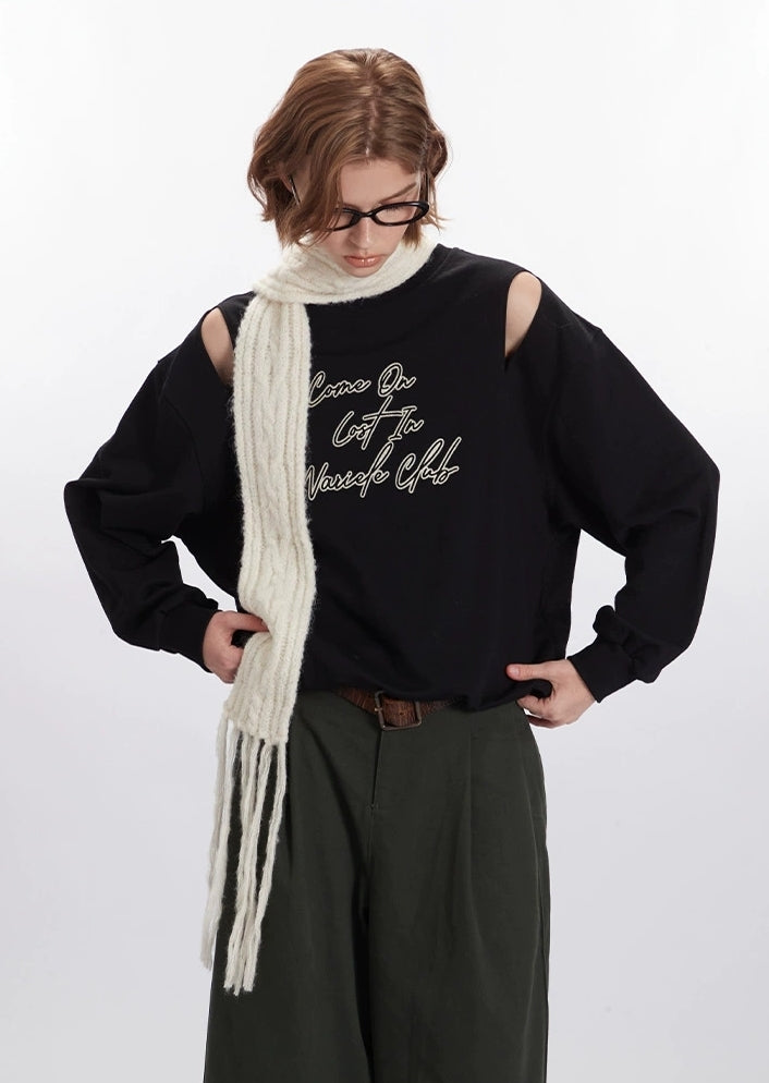 Cut-Out Shoulder Printed Sweatshirt
