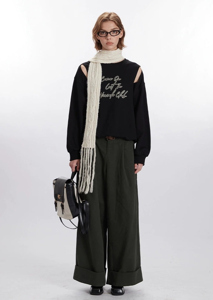 Cut-Out Shoulder Printed Sweatshirt